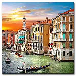 Wall Art Decor Poster Painting On Canvas Print Pictures Scenic Views of Venice Canal Boat Italy Town Landscape Framed Picture for Home Decoration Living Room Artwork