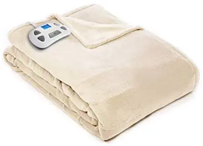 Pure Warmth 874195 Plush Electric Heated Warming Blanket Full Ivory Washable Auto Shut Off 10 Heat Settings