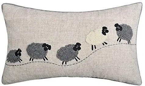 JWH Sheep Applique Accent Pillow Case Cashmere Cushion Cover Handmade Pillowcase for Home Sofa Car Bed Living Room Office Chair Decor Pillowslip 12 x 20 Inch Linen