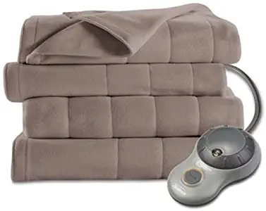 Sunbeam Heated Blanket | 10 Heat Settings, Quilted Fleece, Mushroom, King - BSF9GKS-R772-13A00