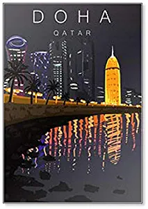 Landscape of the Night Coast of Doha Fridge Magnet