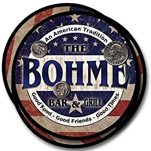 ZuWEE Brand Patriotic Bar and Grill Coaster Set Personalized with the Bohme Family Name