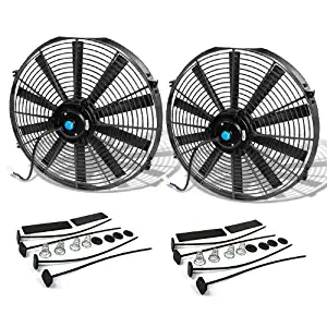 (Pack of 2) 16 Inch High Performance 12V Electric Slim Radiator Cooling Fan w/Mounting Kit - Black