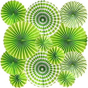 Cdycam Hanging Paper Fans Multi-Color Vibrant Party Decorations, Round Pattern Paper Garlands for Baby Shower/Party/Wedding/Birthday/Festival/Christmas/Event and Home Decor, Set of 12 (Green)