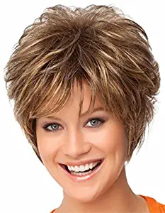 FENCCABrown Wigs for White Women Short Bob Hair Wigs Natural Looking Heat Resistant Synthetic Fashion Wig with Wig Cap (Brown with Golden) FC020
