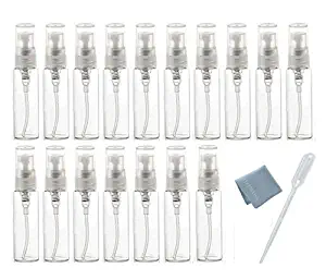 Elfenstal- 20pcs Empty 10ml Clear Fine mist Atomizer Glass bottle Spray Refillable Perfume Empty Bottle Glass Clean Cloth for Travel Party Portable Makeup Tool + Free 3ml Pipette