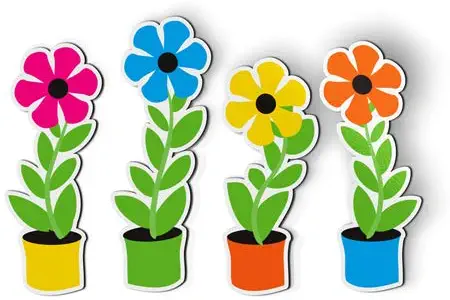 AK Wall Art Flowers in Pots Cute Set of 4 - Magnets - Flexible Waterproof - Fridge Locker - Select Size