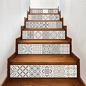 AMAZING WALL AmazingWall Arabic Style Stair Sticker Faux Tile Decal Furniture Mural Decor Kitchen Bathroom Wallpape 7.1x39.4 6PCS/Set