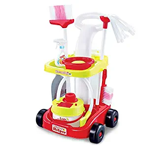 O.B Toys&Gift Kids Cleaning Vacuum Set Little Helper Pretend Children Cleaning Play Set w/ Trolley , Vacuum Cleaner & Accessories , 8 Piece Kids Cleaning Set Toy