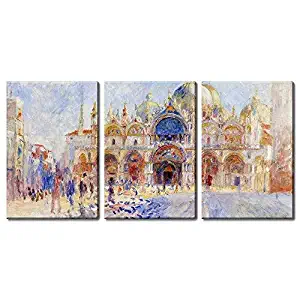 wall26 3 Panel World Famous Painting Reproduction on Canvas Wall Art - The Piazza San Marco, Venice by Pierre Auguste Renoir - Modern Home Decor Ready to Hang - 24"x36" x 3 Panels