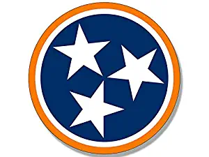 MAGNET 4x4 inch ORANGE Round Tennessee 3 Stars Sticker - volunteer tn flag circle logo Magnetic vinyl bumper sticker sticks to any metal fridge, car, signs