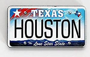 Houston Texas License Plate Wood Fridge Magnet 3" x 1.5"