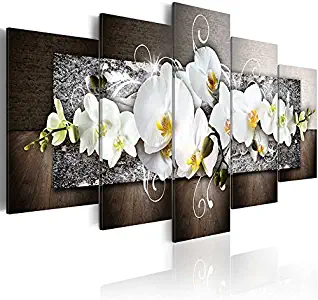 Niterny Art Abstract Flower Painting on Canvas White Orchid Wall Art Print for Bedroom Home Decor, 5 Pieces a Set - Stretched and Ready to Hang