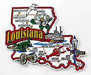 Louisiana State Map and Landmarks Collage Fridge Collectible Souvenir Magnet FMC