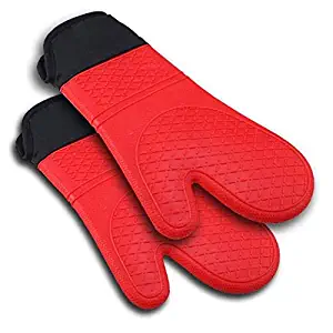 Oven tts & Oven Sleeves - Bestselling 2pcs Red Silicone Kitchen Oven tt Glove Potholder with Extra Long Canvas Sleeve Stitching for Grilling and BBQ - by KobeLove - 1 PCs
