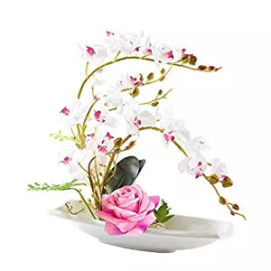 Phalaenopsis Bonsai Artificial Silk Flower Arrangement Home Decor (White)