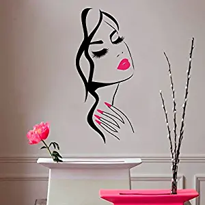 Wall Decal Beauty Salon Manicure Nail Salon Wall Art Sticker Beautiful Girl Face Lips Home Decor Stickers Barber Shop Hairstyle Decoration Wall Mural M-73 (Black+Pink Lips, 57x130cm)