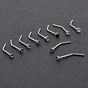 Pair 20G L Shaped Clear Crystal 1.8mm CZ Stainless Steel Comfortable Nose Rings For gift Unique Creative Cheap Styling Design Beautiful | Color - Mix Color