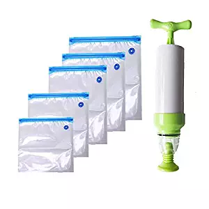 Vacuum Sealer with Hand Pump, Food Vacuum Sealer Bags Reusable Kitchen Kit Vacuum System Keep Food Saver Longer,Easy to Use 1 Hand Pump, 5 BPA Free Food Vacuum Sealed Bags