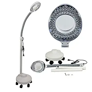 Super Deal PRO LED Magnifying Floor Lamp - 5 Wheels Rolling Base - 5x Diopter - Adjustable Gooseneck - Magnifier Glass Len Facial Light, For Professional Use and Crafts