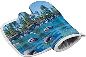 Lmlfes Beautiful Blue Clear Water Lake Tahoe Durable Oven Gloves Heat Resistant Kitchen Insulated Gloves + Insulated Square mat Insulated Gloves Combination Beautiful Blue Clear Water Lake Tahoe