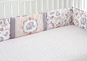 Levtex Home Baby Jungalo Blush and Grey Animal Themed 4 Piece Crib Bumper
