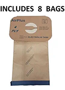 8 Bags for Electrolux Canister Vacuum Cleaner Bags Tank Style C Bag 4 Ply w Rubber Seal