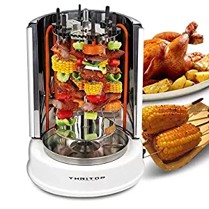 THRITOP Vertical Rotisserie Oven 1100W，Multi-Function Electric Grill Ajar-Door Countertop Oven， Shawarma Machine Rotisserie Grill for Home- Broiling Meat Layers, Shashlik, Gyros, Sausages, Poultry