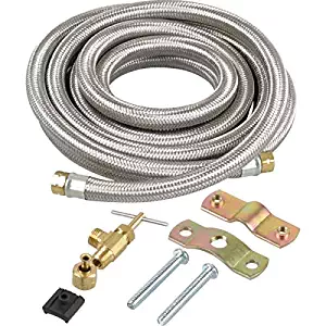 1 Kit, 10' Braided Stainless Steel Icemaker Water Supply Line 1,400 Psi Burst Rate 1/4" Compression Fittings Includes 1/4" Od Compression Nuts & Self-Piercing Saddle Valve