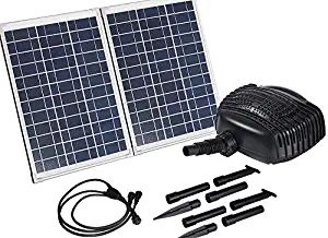 AQUAPLANCTON MNP SP50 50W Twin Panel Solar Powered Pond Pump Kit with 16 feet of Hose 898 GPH - Kit Weighs Over 23 pounds