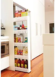 Slim Slide Out Pantry Storage Rack Mobile Shelving Unit Organizer 5 Large Baskets