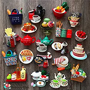 Miss.AJ 5 pcs Afternoon Tea Set 3D Resin Fridge Magnets,Kitchen Magnets Fun Magnets Decorative Magnets Cute Magnets Coffee Set/ Tea Set/ Fruit/ Cake/ Ice Cream Magnets （ Random Color ）