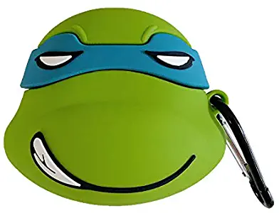 Ultra Thick Soft Silicone Green Ninja Turtle Case with Hook for Apple Airpods 1 2 Air Pods Wireless Earbuds Protective 3D Japanese Cartoon Fun Kids Teens Boys Men Guys Son