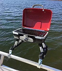 Cuisinart Grill Modified for Pontoon Boat with Arnall's Stainless Grill Bracket Set RED