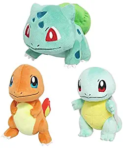 Set of 3 Sanei Pokemon PP17 Bulbasaur, PP18 Charmander, PP19 Squirtle Stuffed Plush