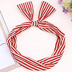 MOPOLIS Women Cute Bow Rabbit Ear Ribbon Colorful Stripes Headband Wrap Wire Hair Band | Design - Design-2