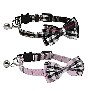 CHUKCHI 2 Pack/Set Cat Collar Breakaway with Cute Bow Tie and Bell for Kitty and Some Puppies, Adjustable from 7.8-10.5 Inch