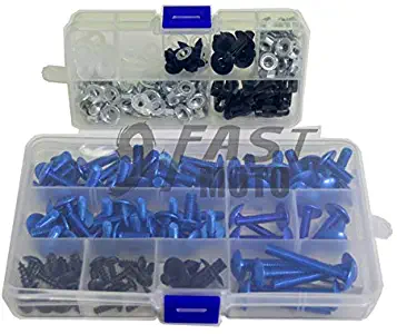 9FastMoto Full Motorcycle Fairings Bolt Screw Kits for Ninja 300 2013 2014 13 14 Kawasaki EX300R Aluminium Screws Fastener Clips (Blue & Silver)