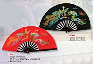 Bamboo Kung Fu Fighting Fan Dragon And Phoenix (Black)