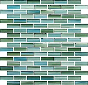 10 Sq Ft - Rip Curl Green and Blue Hand Painted Glass Mosaic Subway Tiles for Bathroom Walls or Kitchen Backsplash