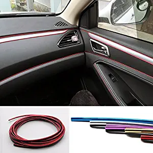 YIJINSHENG Car Interior DIY Automobile Motor Exterior Decoration Moulding Trim Strip line Sticker Insert Type Air Outlet Dashboard Decoration 3D Strip 8 Meters(Chrome red)