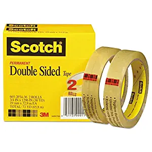 Scotch 6652P3436 Double-Sided Tape, 3/4-Inch x 1296-Inch, 3-Inch Core, Transparent, 2/Pack