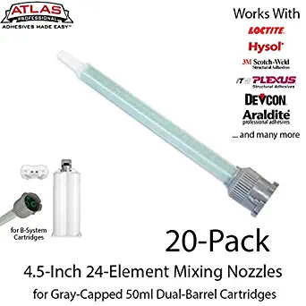 Mixing Nozzles 20 Pack-Green 4.5-inch 24-Element Square Quad-for 50ml/1.7oz Gray-Cap Cartridges (1:1 & 2:1 Ratio)