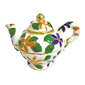 Amacobiz [New] Jewelry Trinket Box Figurine Case Vintage Collectible for Keepsake Art Decor Holder Organizer - Magnetic Storage, Jeweled w/Crystals (Teapot & Genie Lamp Bottle) (White Teapot)