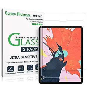 amFilm Glass Screen Protector for iPad Pro 12.9 inch (2 Pack) (2018 Model, 3rd Generation Only), Tempered Glass, Ultra Sensitive, Face ID and Apple Pencil Compatible (2 Pack)