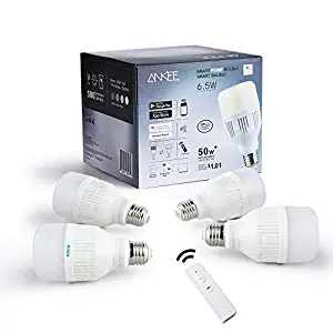 ANKEE Smart LED Light Bulb - E26 WiFi 6.5Watt Warm White Dimmable Group Light Bulbs, Controlled in Unison – No Hub Required, Compatible with Alexa and Google Assistant (4 Pack)