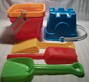 6 Piece Sand Castle Building Small Toy Set (3 Buckets, 3 Shovels)