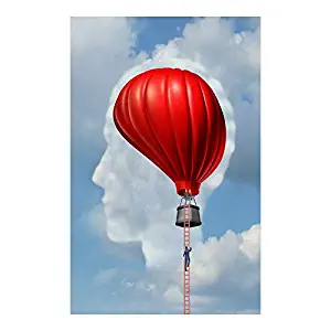 InterestPrint Surreal A Man Climbing a Ladder to Air Balloon Shaped as a Human Brain Poster Wall Art Print Modern Abstract Artwork for Gym Classroom Home Office Dorm, Unframed 24x36 Inch