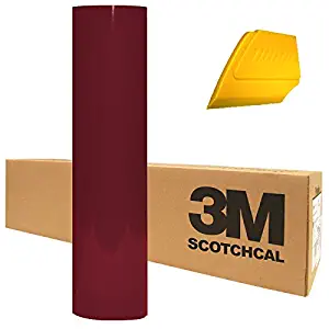 3M Scotchcal Electrocut Gloss Adhesive Graphic Vinyl Film 12" x 24" Roll 2-Pack w/Hard Yellow Detailer Squeegee (Burgundy)