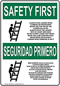 liuKen OSHA Safety First Ladder/Scaffold Info in English + Spanish Metal Warning Signs,Private Sign,Garden Fence Yard Sign